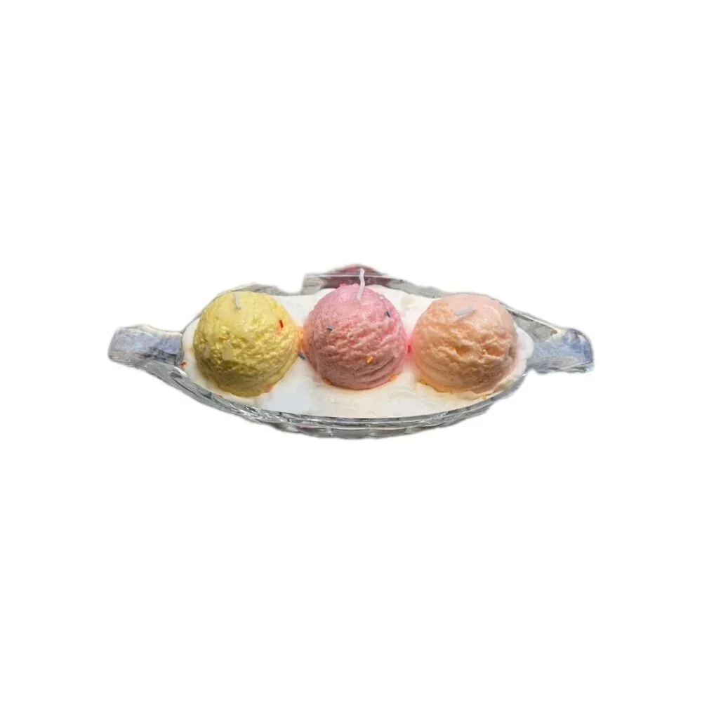 New 3 Ice Cream Sundae Scoops Parlor Sprinkle Dessert Sweat Treat Food Candle